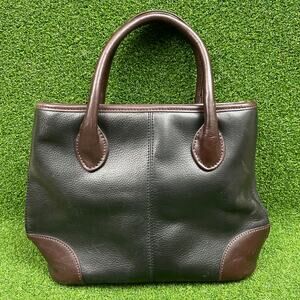 Vintage T.M.Lewin Black Brown Leather Zip Top Tote Bag